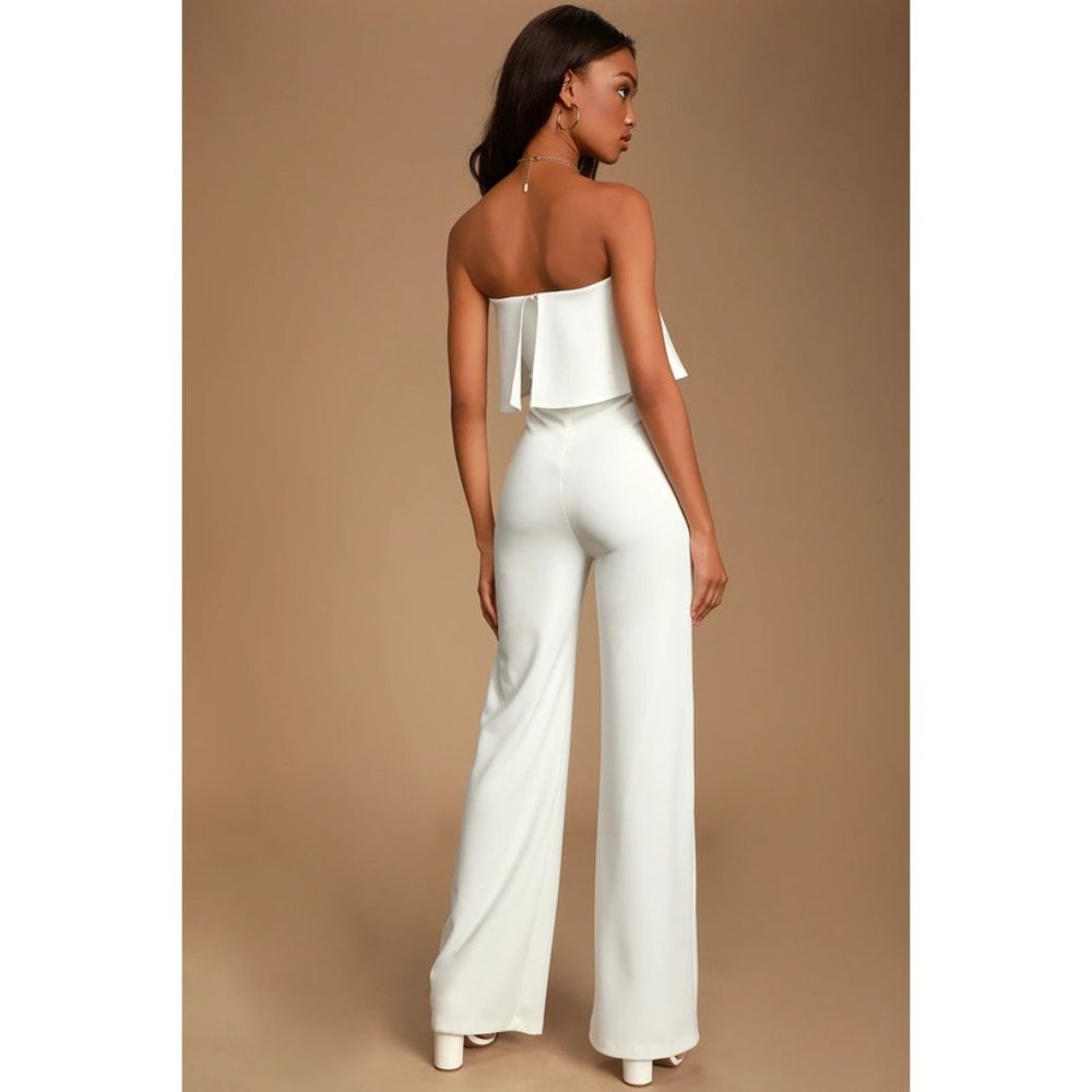 Power of Love Sleeveless Tiered Bodice Jumpsuit - Stretch Crepe Bridal Romper - Picture 2 of 5